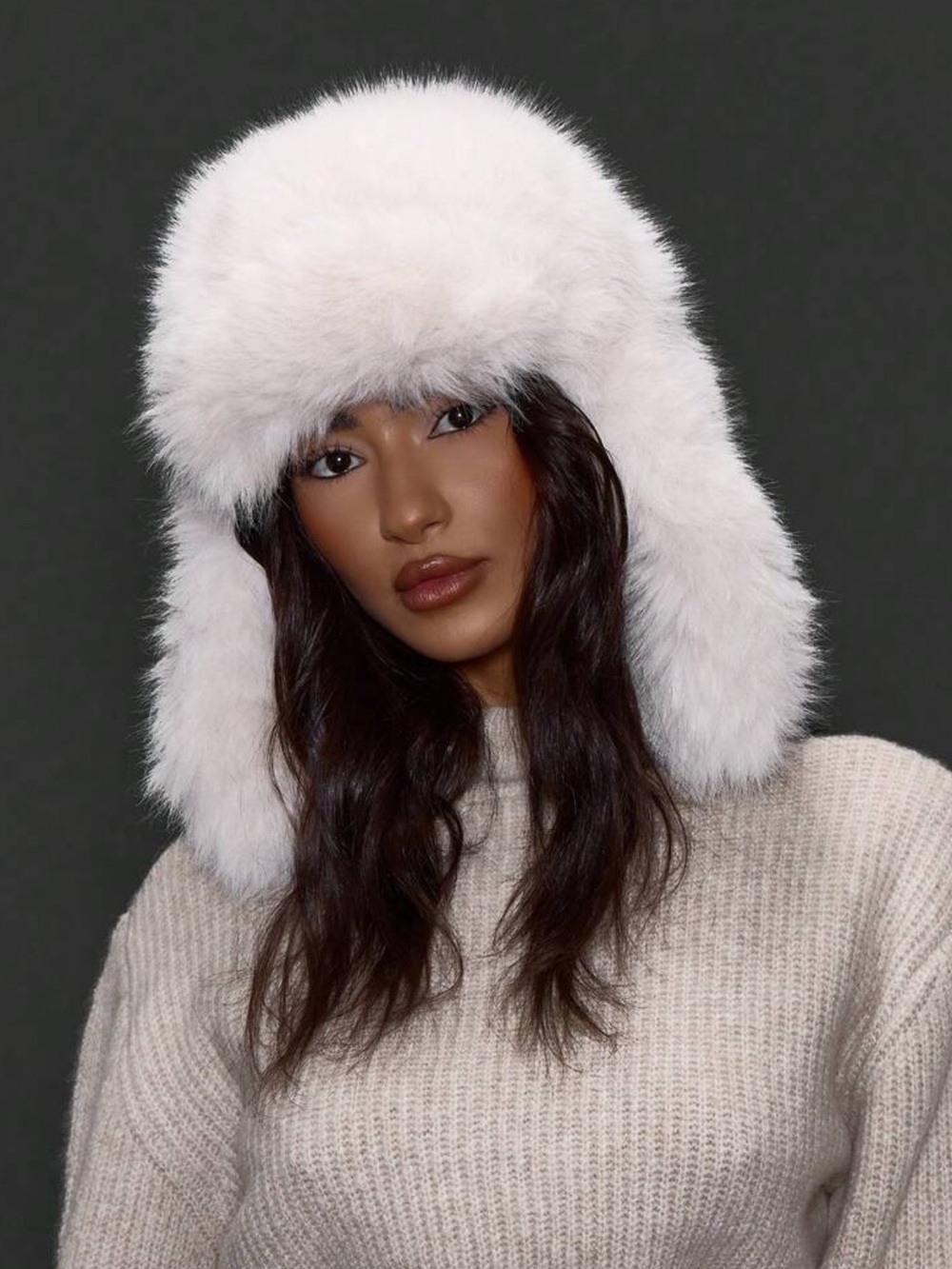 MUSERA Brown Oversized Faux Fur Trapper Hat